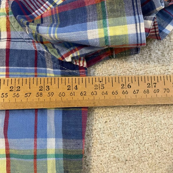 US Polo Assn Mens XL Plaid Button Down Shirt Short Sleeve Blue Yellow Cotton - Picture 6 of 8